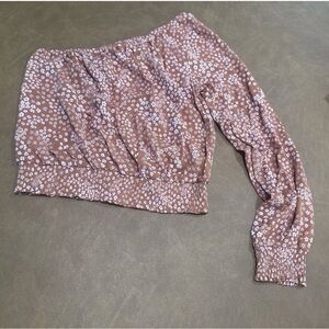 Hippie Rose Women's XS Cropped Long Sleeve One Shoulder Blouse Rust Floral